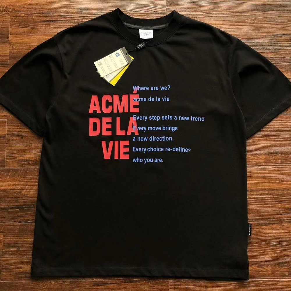 ADLV Red and Blue Letter Printing Black Short Sleeves